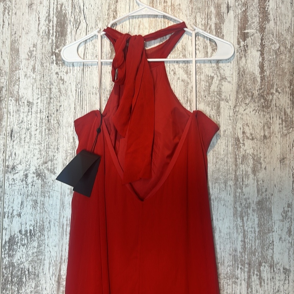 Halston Lizza Chiffon Halter Silk Gown Red Size 14 NWT - Picture 6 of 13